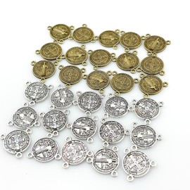 30pcs Round Cross Center Connector Catholic Religious Loose Beads Accessories DIY Bracelet Necklace Silver and Copper Two Colors