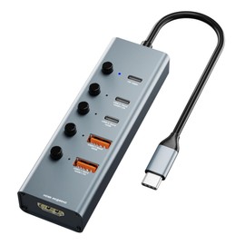 USB Hub, Type-C USB C Hub, 6 in 1 Docking Station, 10 Gbps High Speed Transmission, Includes Individual Switch, 4K @ 60 Hz, HDMI, USB-C 3.1, Gen2 x 2 + USB-A3.1 Gen2 + PD, 100W Rapid Charging, 6 Port
