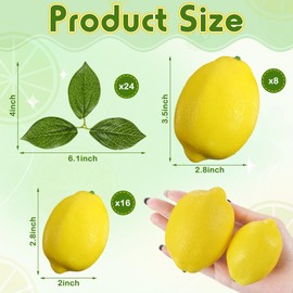 Solsew 48 Pack Fake Lemons Artificial Fruits with Leaves, 3.5" and 2.8" 2 Size Faux Yellow Lemons Decor Realistic Fruits Lemons for Bowls Decor Table Centerpieces Kitchen Summer Lemons Decorations