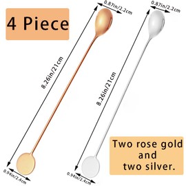 OULIGET Stainless Steel Coffee Spoon,Long Handle Bar Cocktail Mixing Spoon,Portable Metal Beverage Spoons,4Piece,Gold and Silver