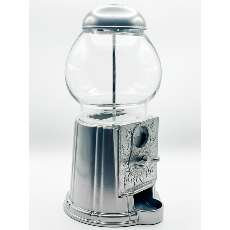 Medium Size 11" Metal and Glass Candy Gumball Machine, Silver
