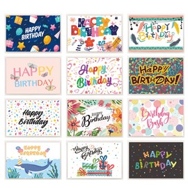 Birthday Card Assortment, 12 Pieces Happy Birthday Cards, with Envelopes, Set of 12 Assorted Birthday Cards with Envelopes, Elegant Bulk Happy Birthday Notes, Multi-color