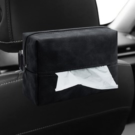 Car Tissue Holder, Rectangular Tissues Box Cover, Back Seat Tissue Dispenser for Kleenex Tissues, Car Napkin Holder with Elastic Band, Fits for Storage & Organizer (Black)