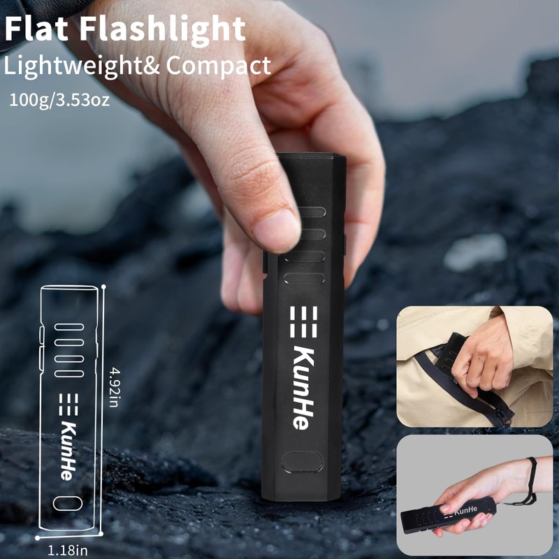 KunHe 2Pack 800 lumens 1200mAh EDC Flat Flashlight Rechargeable Small
