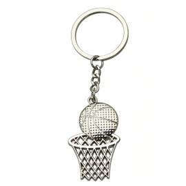 arrccholiy Basketball Hoop Keychain Sports Ball Pendant Key Ring Bag Mini Cute Gifts for Men Boys Girls Son Daughter Teams, Silver