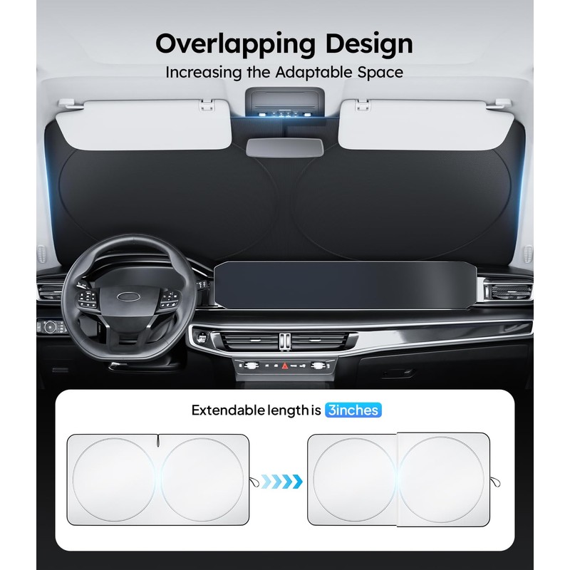 Wigoo 2025 Upgrade Car Windshield Sun Shade [100% Light Block,