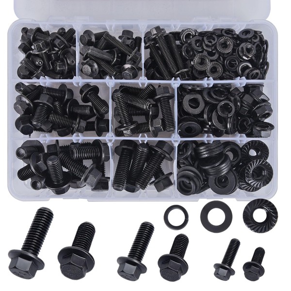Gternity 292PCS M6 M8 M10 Flange Bolts Nuts Assorted Hex
