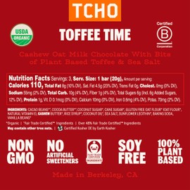 TCHO Toffee Time 53% Oat-Milk Chocolate Bars (5 pack) | Plant Based, Organic & Fair Trade | Non GMO, Non-Dairy, Vegan Chocolate, Soy Free (2.1oz each)