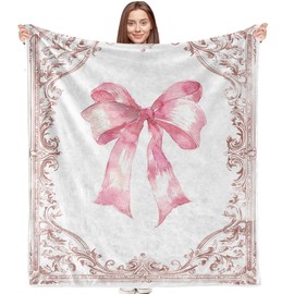 VRW Coquette Pink Bow Decor Throw Blanket, Hot Pink Theme, Preppy Trendy Gifts for Girls & Women, 50x60 Inches