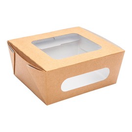Cafe Vision 28 Ounces Food Boxes, 200 Grease-Resistant Baked Goods Gift Boxes - Built-In Lids, 2 Windows, Kraft Paper Brownie Boxes, For Meals And Desserts, 6.3 x 4.7 x 2 Inch - Restaurantware