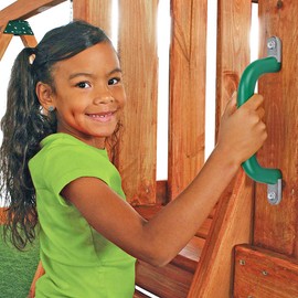 SELEWARE Set of 4 Safety Playground Handles, Metal Grab Bars with Finger Indentations for Kids Swing Set, Playset, Climbing Frame, Play House Handles, 400lbs Capacity, Green