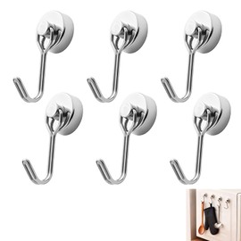 6 Pcs Magnetic Hooks, Swivel Swing Neodymium Magnet Hooks with 180°,15.43LBS/7KG Neodymium Strong Magnetic Hook for Kitchen, Garage, Office, Fridge, Wall, Key, Bag, Tool Holder, No Drilling (Silver)
