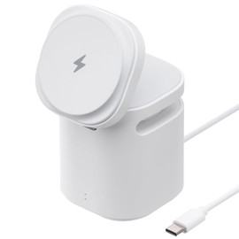 Sanwa Direct 400-SP117 Bluetooth Speaker for Smartphones, Just Place Charging, MagSafe Compatible, 7.5W Output, Microphone Included, Charging Stand, LED Included, White