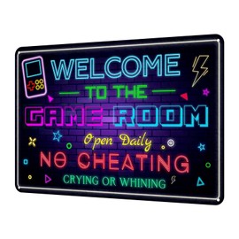 Artinhand Welcome to the Game Room Metal Tin Sign – Cool Neon Gaming Decor for Boys & Teens, Gamer Room Accessories for Bedroom, Game Night Wall Decor Gift for Gamers, 12 x 8 Inch (2507)