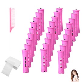 61 Piece Set 0.75 Inch Perm Rollers Large with Steel Comb, 30 Pieces Curlers Perm and 30 Pieces Perm Paper Curler Set for Women with Elastic Band