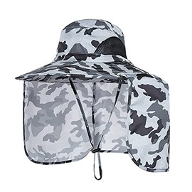 Sun Blocker Hats Outdoor Sun Protection Fishing Cap with Neck Flap Large Brim Outdoor Hat (Light Grey camo)