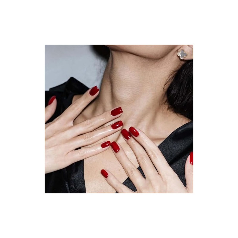 ONPRESS 24 Uñas Postizas Rojas Cortas Cuadradas Autoadhesivas, Sin Pegamento,