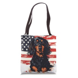 Patriotic Long Haired Dachshund Dog Vintage American Flag Tote Bag