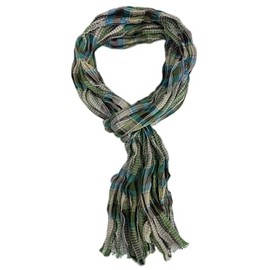 Rotfuchs Lightweight Cotton Scarf Women's Scarf Men's Scarf Crinkled Look Checked Pattern in Green Beige Petrol Made in Germany, Green Beige Petrol