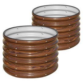 SnugNiture Raised Garden Bed, 2 PCS 2×2×1.5ft Round Galvanized Outdoor Planter Box, 17" Tall Deep Metal Garden Bed Kit for Planting Vegetables, Fruits, Flowers, Brown