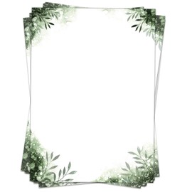 50 Sheets of Writing Paper (A4) Watercolour Leaves Green Design Paper Elegant Design Paper Printed on Both Sides Craft Paper 90 g/m²