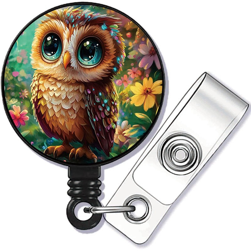 Lovely Owl Retractable ID Card Badge Holder with Alligator Clip,