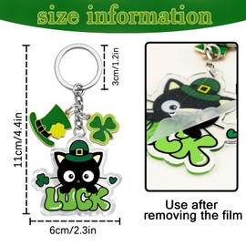EoffIvan Black Cat Keychain Cats Lover Gifts For Women Men Black Cat Dad Mom Gifts Cats Charm Gift For Women Men Easter Basket Stuffers Four Leaf Clover Green Keychain