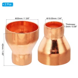 PATIKIL 1 3/8" to 3/4" ID Copper Reducer, 2pcs 99.9% Pure Copper Reducing Coupling Pressure Fitting Pipe Tube Connector Adapter with Sweat Solder Connection for HVAC Refrigeration System