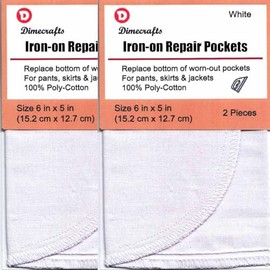 -1 Pair Dimecrafts Heat-Set (Iron-on) Repair Pockets for Replacement/Extension of Trousers/Jeans (White 2 Bags)