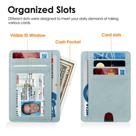 Fintie Flat Wallet, Card Holder, Faux Leather, RFID Blocking Slim Wallet, Credit Card Holder, with ID Window and Quick Access Compartment, for Men and Women, Ice Blue