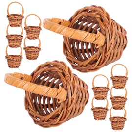 GANAZONO 12pcs Mini Shopping Basket Hand Woven Wood Baskets Mini Willow Baskets Rustic Ornament Decorative Basket Tiny Picnic Basket Woven Candy Baskets Micro Scene Rattan Furniture