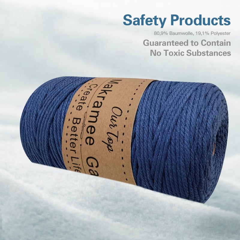 OurTop Premium Macrame Yarn Lake Blue, 3 mm x 300