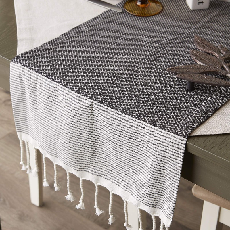 DII Bordered Dobby Woven Table Runner, 15 x 72, Black,