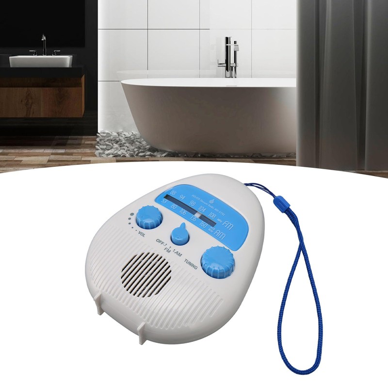 Bathroom Shower Radio, AM/FM Waterproof Speaker, Built-in Speaker with Strap,