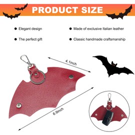 SHMZK Bat Shaped Keychain, PU Leather Bat Keys Ring Cover Holder, Car Key Case Protector for Men, Car Accessories (Wine Red)