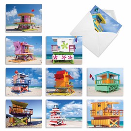 The Best Card Company - 10 All Occasion Blank Cards (4 x 5.12 Inch) - Nautical, Ocean, Sea Life Assortment of Notecards - Life Savers M4946OCB-B1x10