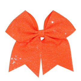 1 Pcs 8" Large Sequin Cheer Bows Clips, Cheerleading Glitter Hair Bow with Alligator Clips Hair Accessories for Cheerleaders Football Competition Sports (Orange)