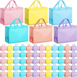 Talltalk 120 Pcs Pastel Gift Bags Bulk Reusable Colorful Non Woven Tote Bags with Handle for Shopping Grocery Party Boutiques Retail