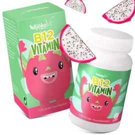 Vitamin B12 Children's Chewable Tablets for 120 Days - 100% Vegan and Sugar Free - High Quality Children's Vitamins with Vitamin B 12 - 3 μg per Tablet - Vitamins Children Children's Vitamins