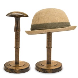 HAIBEIR Freestanding Hat Stand, Tabletop Hat Rack, Wood Display Stand Holder for Hat Wigs (One Piece) (Antique Brown)