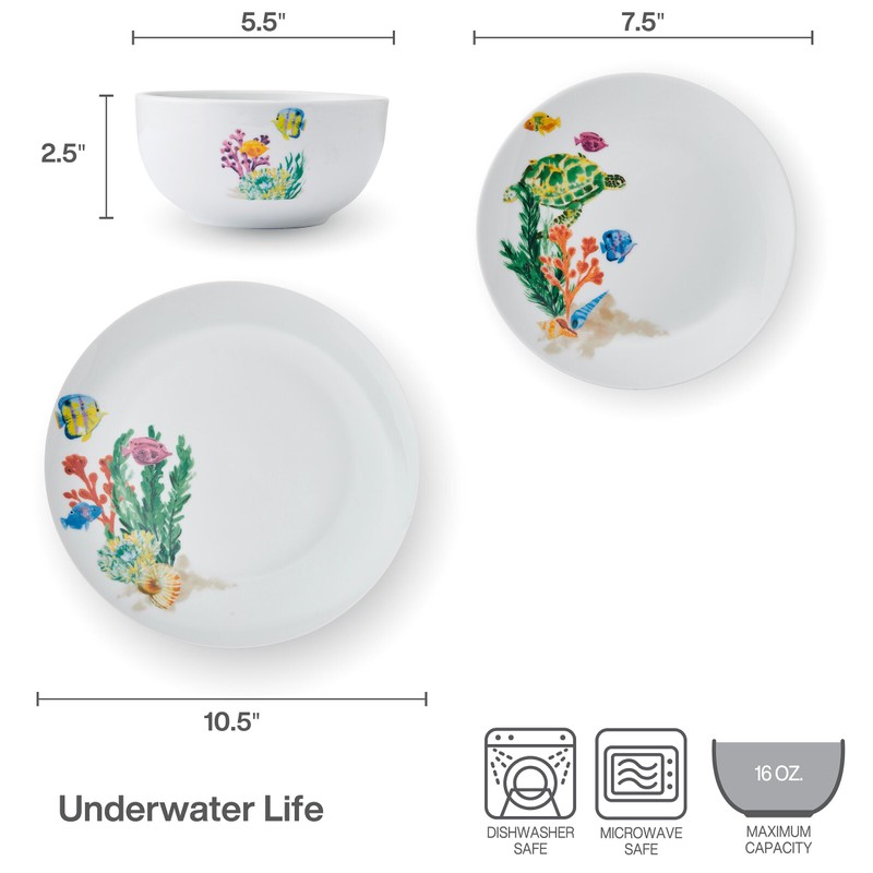 Studio Nova Coastal Ocean Underwater Life 12 Piece Dinnerware Plate