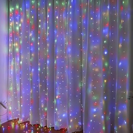 URLUKY 300 LED Curtain String Lights with Remote & Timer, 8 Modes Lighting, String Lights for Christmas Birthday Wedding Party Bedroom Door Window Garden Home Decors 9.8×9.8Ft, Colorful