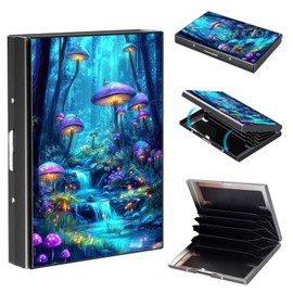 FQSXFIFN Credit Card Holder Metal Wallet, RFID Blocking Slim Minimalist Card Wallets for Man Woman, Aluminum Wallet for ID Business Cards Cash, Glowing Mushrooms Small Hard Case with 6 slots