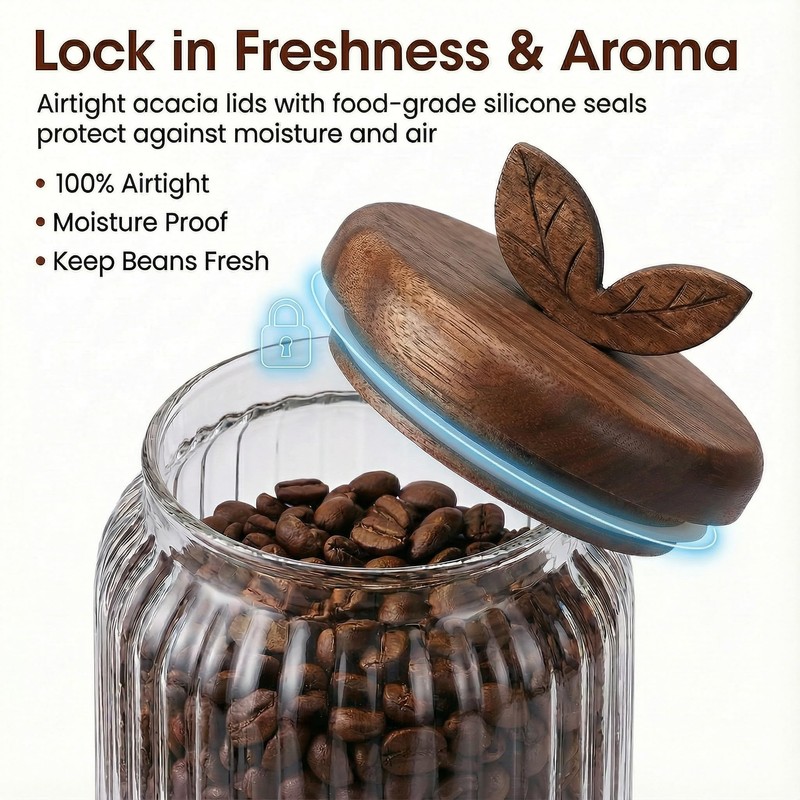 Glass Coffee Canister Set of 2 with Acacia Wood Lids