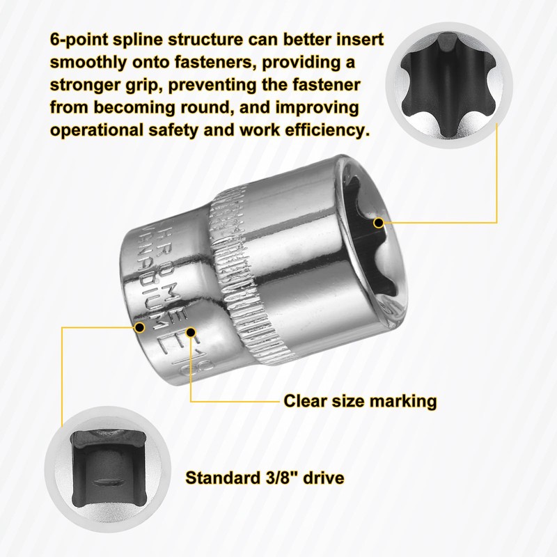 sourcing map 2pcs E-Torx Socket 3/8" Drive E18 External Torx