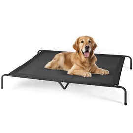 HealSmart Cooling Elevated Dog Bed Outdoor Raised Portable Dog Cot Beds No-Slip Feet Durable Portable Pet Hammock Bed, 60x37x9 Inch, Black