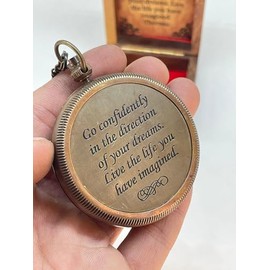 AdamCrafts Nauticle Compass, Elegant Brass Compass with Engraved Pocket Sundial, Perfect Brass Decorative Objects, Timeless Navigation Perfect Brass Gifts for him. (with Chain)