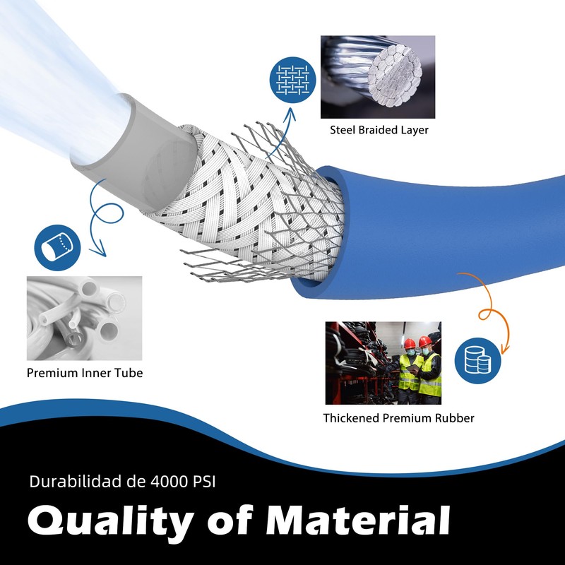 Ufixed 3/8” Pressure Washer Hose 25FT 4000psi,Rubber Hose,Quick Connect,360° Swivel,Kink-resistant,Heavy
