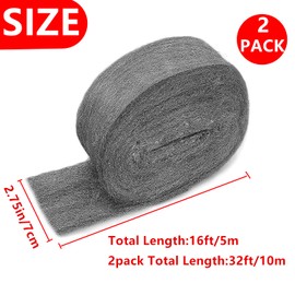 32FT Steel Wool Roll, antfees Steel Wool Fill Fabric Roll, Coarse Wire Wool Hardware Cloth DIY Kit, Gap Blocker for Holes Wall Cracks Vents in Garden House Garage (2 Rolls)