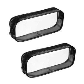 Penta Angel 2Pcs Clear PVC Pencil Case Makeup Cosmetic Pouch Big Capacity Transparent Travel Toiletry Bags Holders with Zipper for School Office Pen Stationary Brushes Storage (Clear Black)